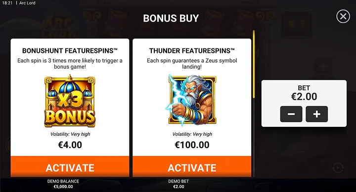 Bonussen BonusHunt FeatureSpins an Thunder FeatureSpins am Arc Lord